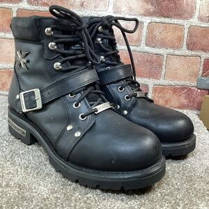 XELEMENT women black leather motorcycle boots size 9